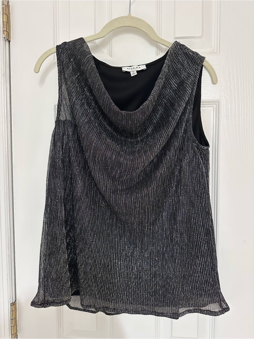 Gilli Metallic Black Ribbed Cowl Neck Sleeveless Top